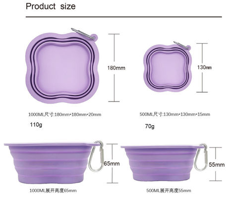 애완견 먹이 그릇 500/1000ML 용량 휴대용 및 친환경 실리콘 재료