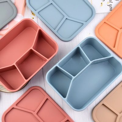 식품 등급 실리콘 벤토 점심 상자 뚜?? 과 4개의 칸막이 있는 접착 용기